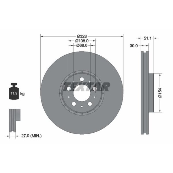 Textar 2X Bremsscheibe Vorne Ø328 Mm AußEnbelüFtet FüR Volvo XC90 I 275 D5 AWD-image