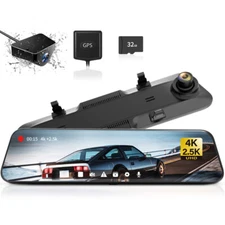 WOLFBOX G900 4K+2.5K Dash Cam Mirror Front and Rear With GPS Free SD Car Camera