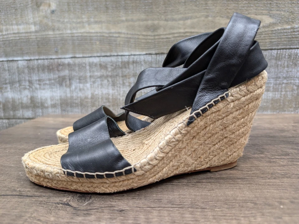 Sandalia de cuña alpargata de cuero Napa negra Loeffler Randall Harper para mujer 7 B Foto 4 de 4