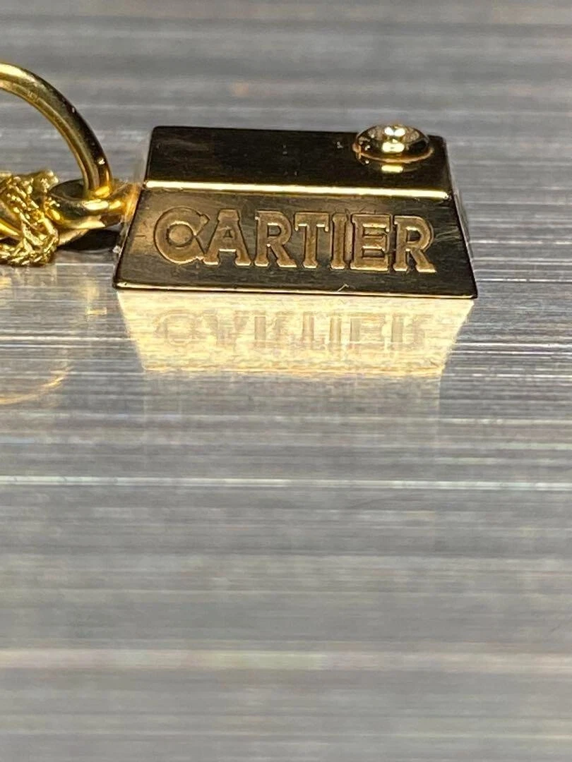 Cartier Diamond 1 8 oz Ingot 18k Gold Bar Charm Pendant used from Japan