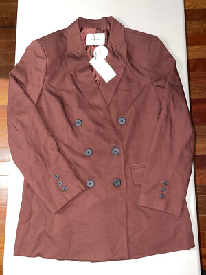Stradivarius Women's Double Breasted Dad Blazer Brown Size Medium
