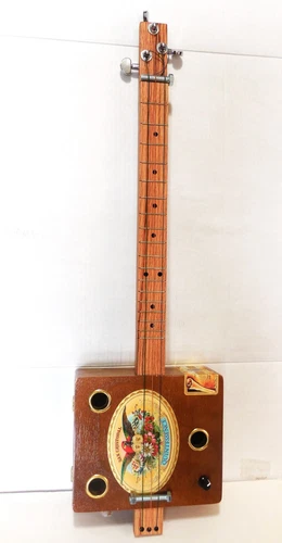 Cigar box guitar, 3 string, metal frets, piezo sound PU installed (see desc)