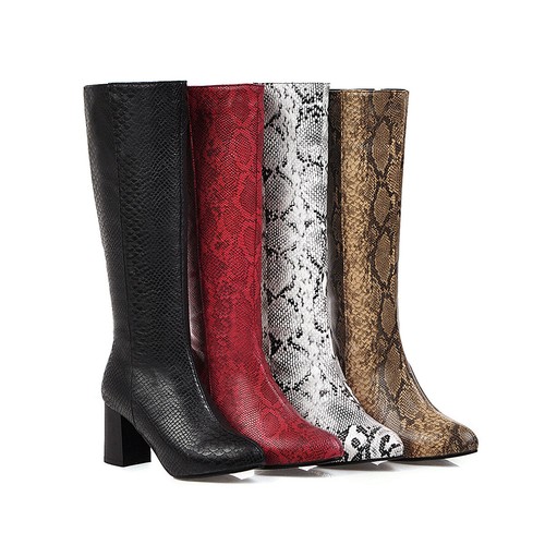 Womens Boots Knee High Snakeskin Print 