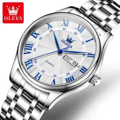 OLEVS New Luxury Men's Quartz Watch Stainless Band Waterproof Date Wristwatches