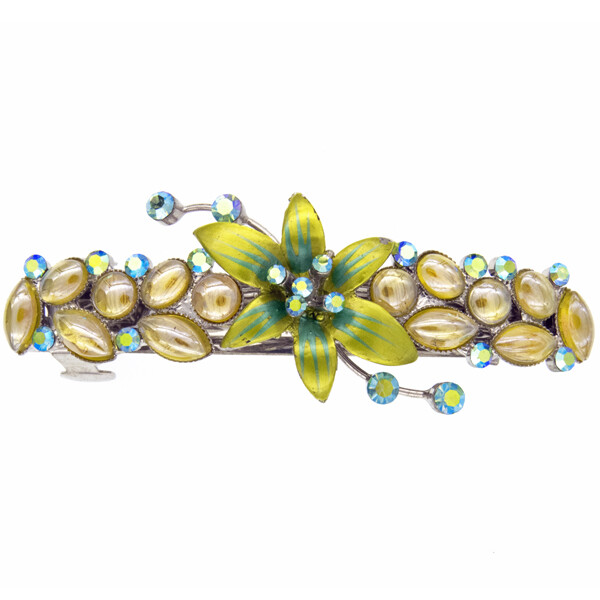 Elegant Vintage Silver Tone and Green Enamel Barrette w/Crystals Made in France s-l400.jpg main image 3