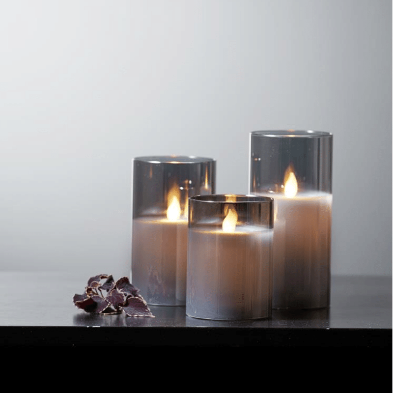 LED Kerze Windlicht Twinkle im Glas Echtwachs mechanische Flamme Timer H: 15cm