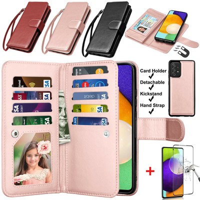 For Samsung Galaxy A12/A32/A42/A52 5G Leather Wallet Case Pouch + Tempered Glass