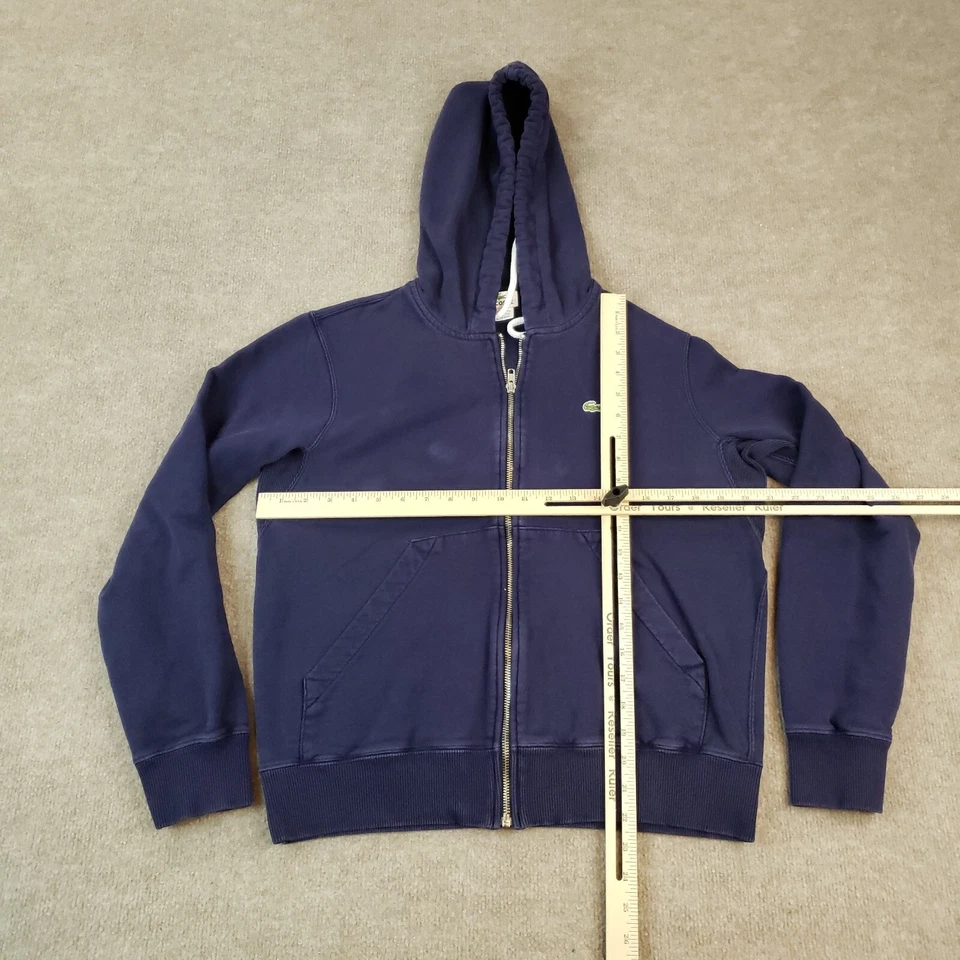 Lacoste Sweatshirt Womens Size 4 Medium Blue Hooded Full Zip Pockets Casual - Image 2 of 4