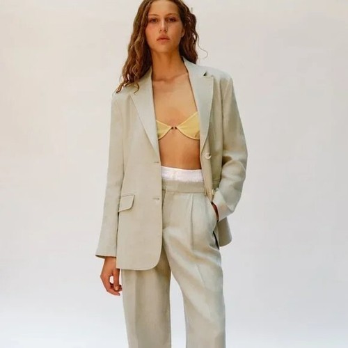 ZARA Women STRAIGHT CUT LINEN BLAZER BEIGE 3171/714 Size XS NEW WITH TAGS $149 - Picture 5 of 15