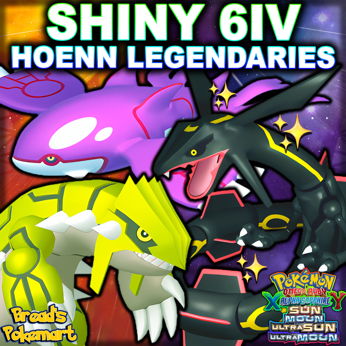 Shiny Hoenn Trio Kyogre, Groudon & Rayquaza Pokemon X, Y, Omega Ruby or  Alpha Sapphire 3DS ORAS  - Gameflip