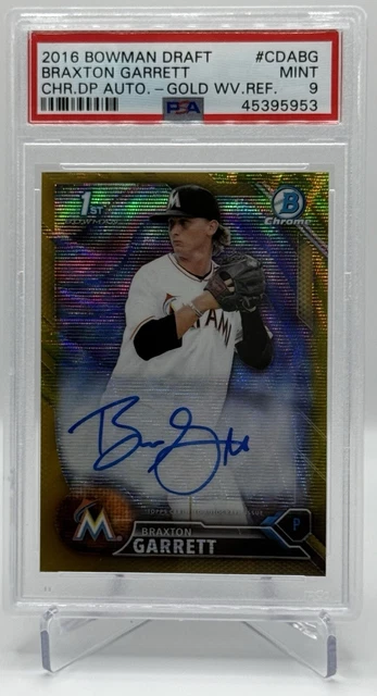 Braxton Garrett 2016 Bowman Draft Chrome 1st Gold Wave Refractor Auto /50 PSA 9!