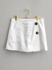 Zara Girls White Skort Size 13-14 Low-Rise Adjustable Waist Button Detail
