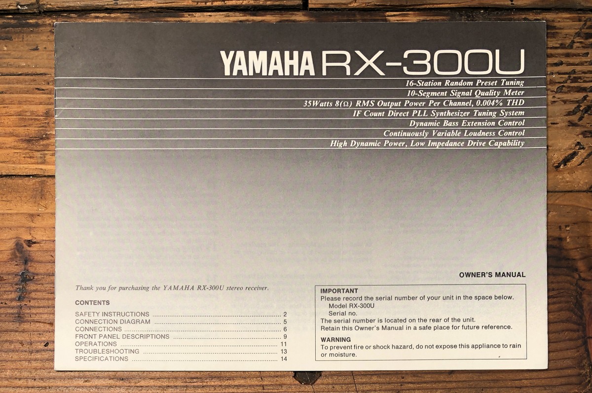 Yamaha RX-300 -300U Receiver Owners / User Manual *Original*