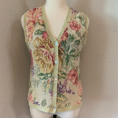 Vtg Northern Reflections Sweater Vest Button Front Cottagecore Gardencore Sz PM