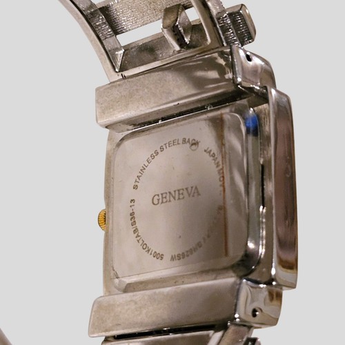 Geneva Strass Square Face Uhr Double Hinged Manschette Armreif 2 Tone - Bild 2 von 6