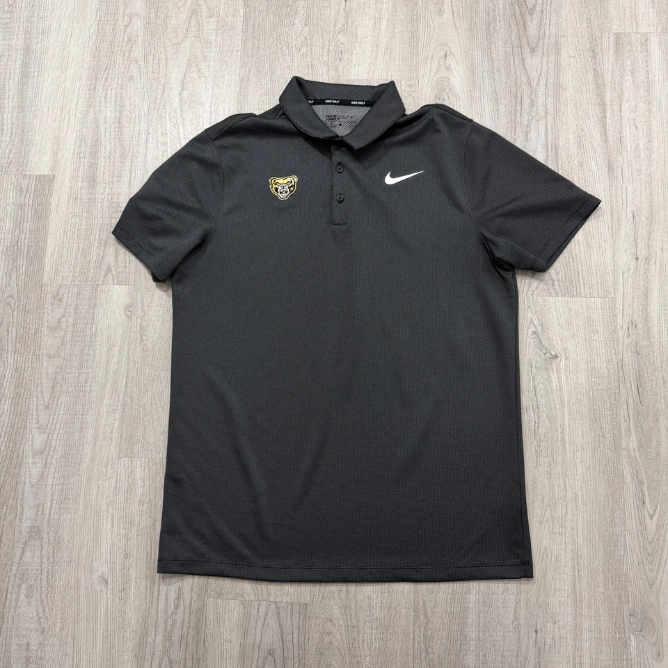 Camisa Polo Nike Oakland Golden Grizzlies Para Hombre Grande Negra Geométrica NCAA Golf Foto 2 de 4