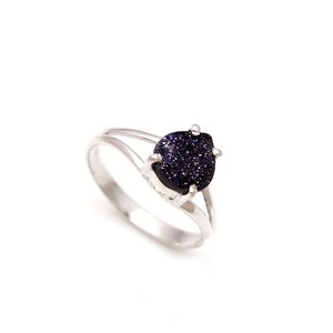 Authentic Heart Shape Galaxy Sandstone Unique Ring 925 Sterling Silver Engagement Jewelry