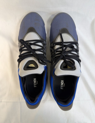 FENDI Roma Logo Mesh Low Top Lace-Up Athletic Sneakers Blue Gray White Black