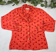 VTG Escada Margraretha Ley Silk Blouse Pink Red Button Up Long Sleeve Size 40
