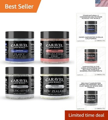 Natural Sea Salt Mega Sampler Set   Fine Grain, Fleur de Sel, French Grey, Pi...