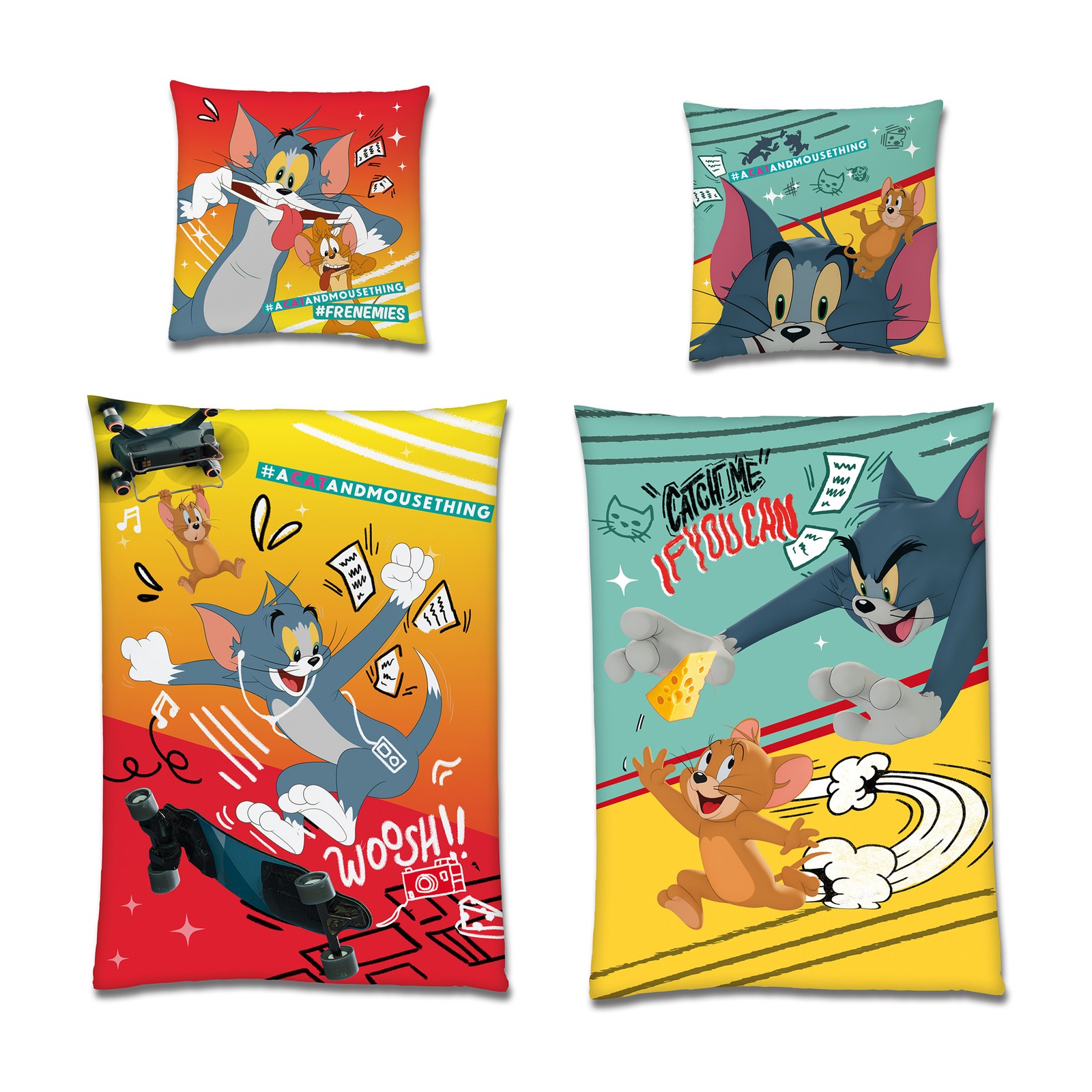 Tom & Jerry Cartoon Bettwäsche 100% Baumwolle Linon/Renforcé 135x200 cm 80x80 cm