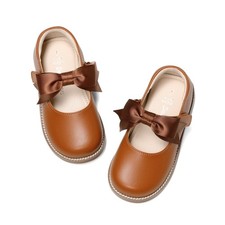 Toddler Girls Mary Jane Shoes School Dress Flats Wide Toe Detachable Bow Shoes