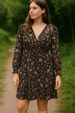 SHEILAY Black Orange Paisley Floral Dress XXL Knee Length Boho Chic Festival