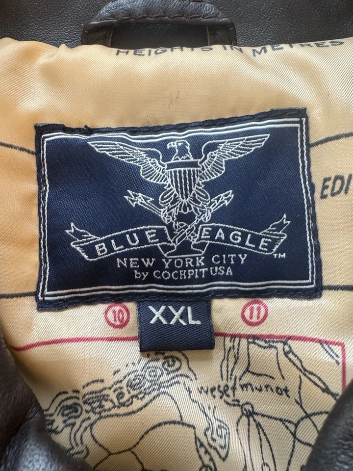 Blue Eagle Cockpit USA Army Air Corps Leather Fighter Bomber Jacket 2XL Brown - Image 3 of 4