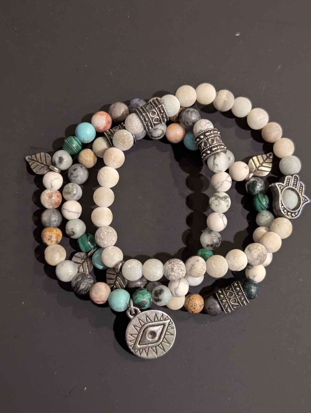 Amazonite and Agate Mixed Stone Stackable Beaded … - image 1