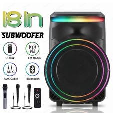 Portable 18  Bluetooth Speaker Subwoofer Deep Bass Party System 3 Mics AUX FM