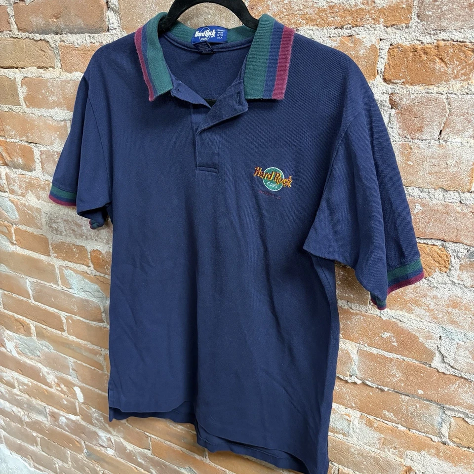 Polo vintage años 90 Hard Rock Café Nashville EE. UU. azul verde rojo 100 % algodón mediano Foto 2 de 4