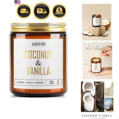 Coconut Vanilla Candles - 9 oz Scented Candles, Aromatherapy Candle, Soy Cand...