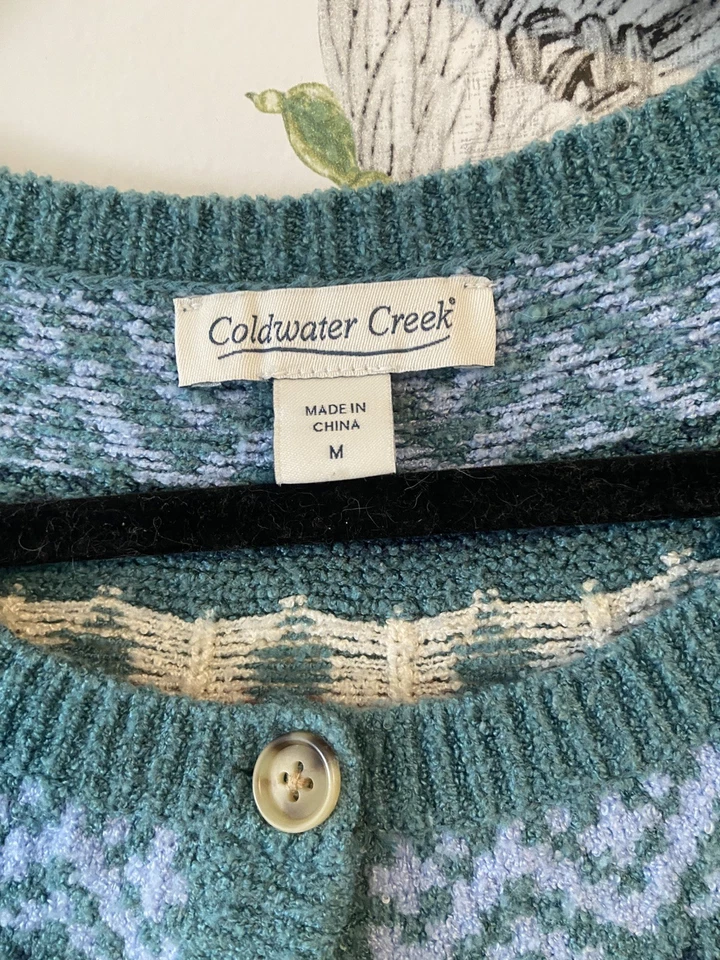 Cárdigan Suéter Coldwater Creek Fair Isle Talla M Verde Tejido Manga Larga Nórdico Foto 4 de 4