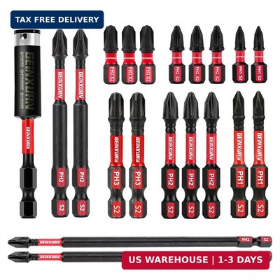 Impact Tough Phillips Bits PH1/PH2/PH3 Insert Driver Bits,19Pack Bulk P