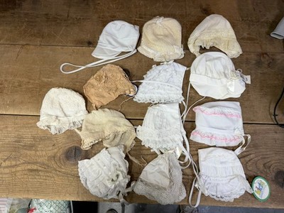 LOT of 13 Vintage Baby/Toddler Lace Bonnets for Small Dolls White