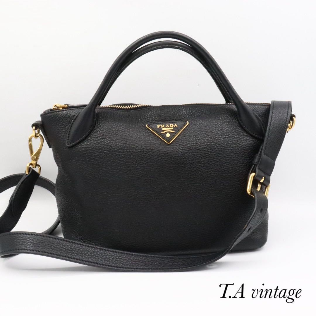 Prada Black Leather 2-Way Shoulder Bag Crossbody Purse Luxury Handbag