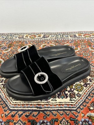 Luxus Gianvito Rossi Milano Damen Pantoletten Schwarz samt Velour Stoff Gr:39,5
