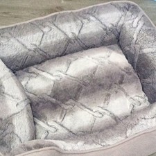 Grey Faux Fur Bolstered Dog Bed, Size M