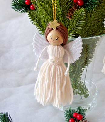 Engel mit Wollkleid *Beige* Weihnachten Baumschmuck Schutzengel
