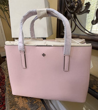 Tory Burch Blake Small Tote Coral Zip Top Golden Hardware Double Handles Lined