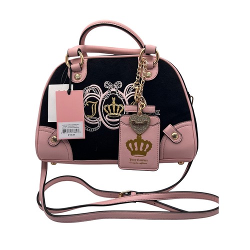 Juicy Couture Bowling Bag Purse Black Pink TikTok Embroidered Crossbody - Picture 4 of 9