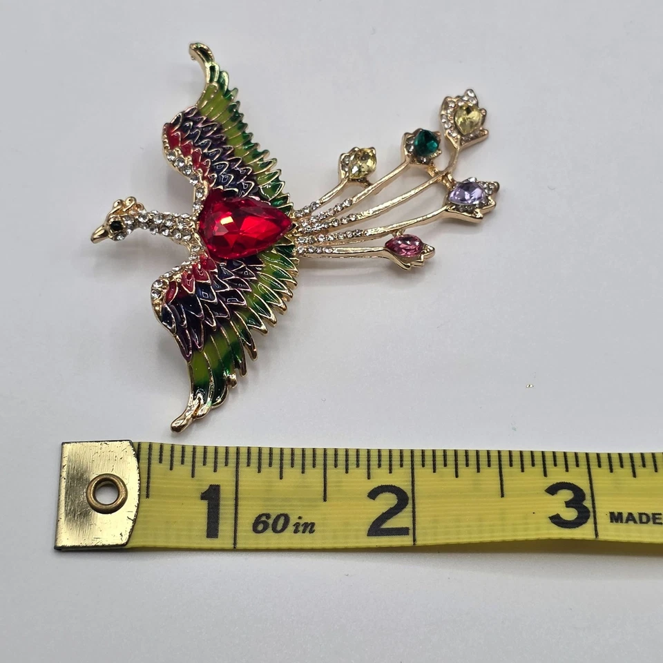 Impresionante Broche Pájaro Fénix Estrás Esmalte Gema Acentos Tono Dorado Prendedor Foto 3 de 4