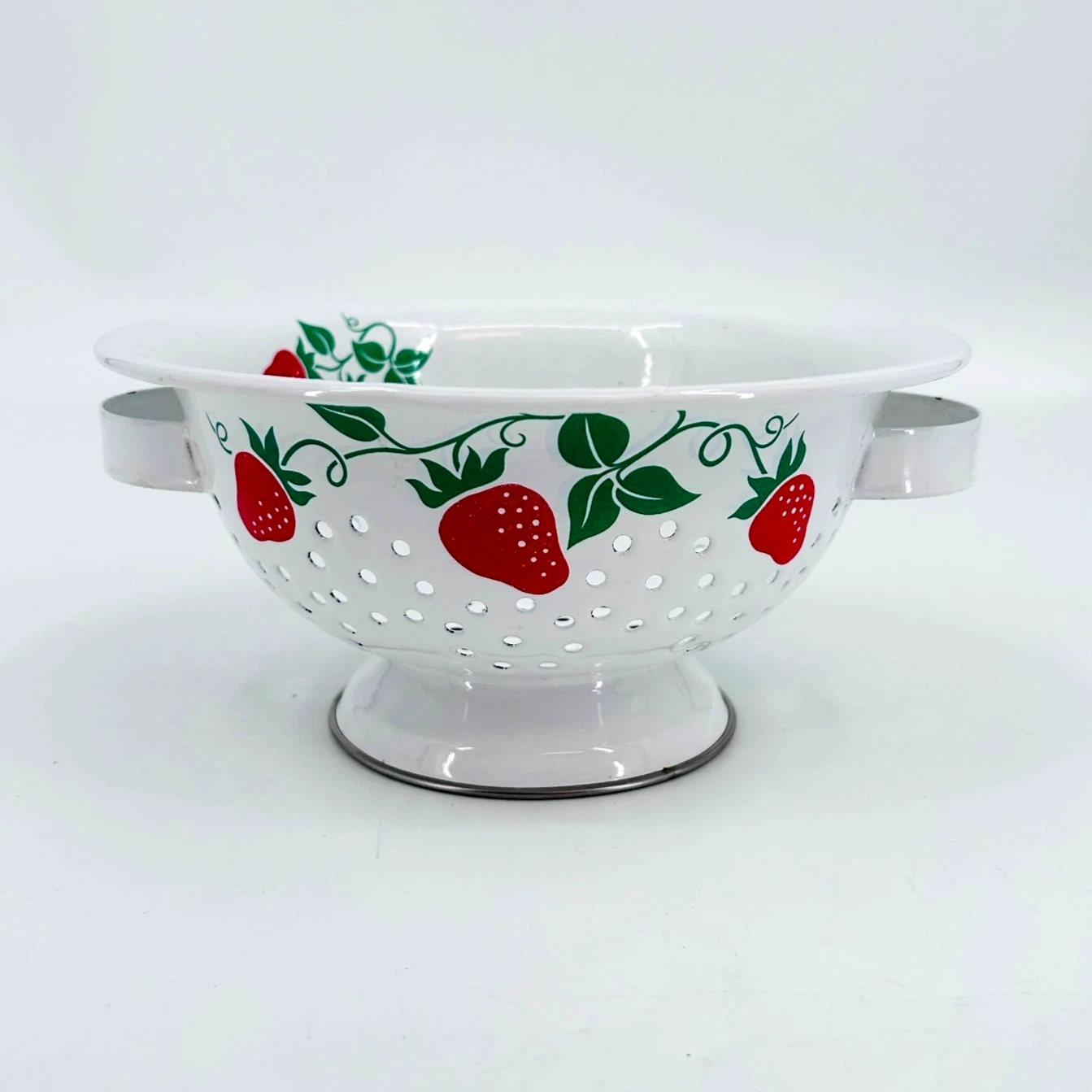 Vintage 1983 Teleflora Strawberry White Enamel Colander Strainer 8" Cottagecore