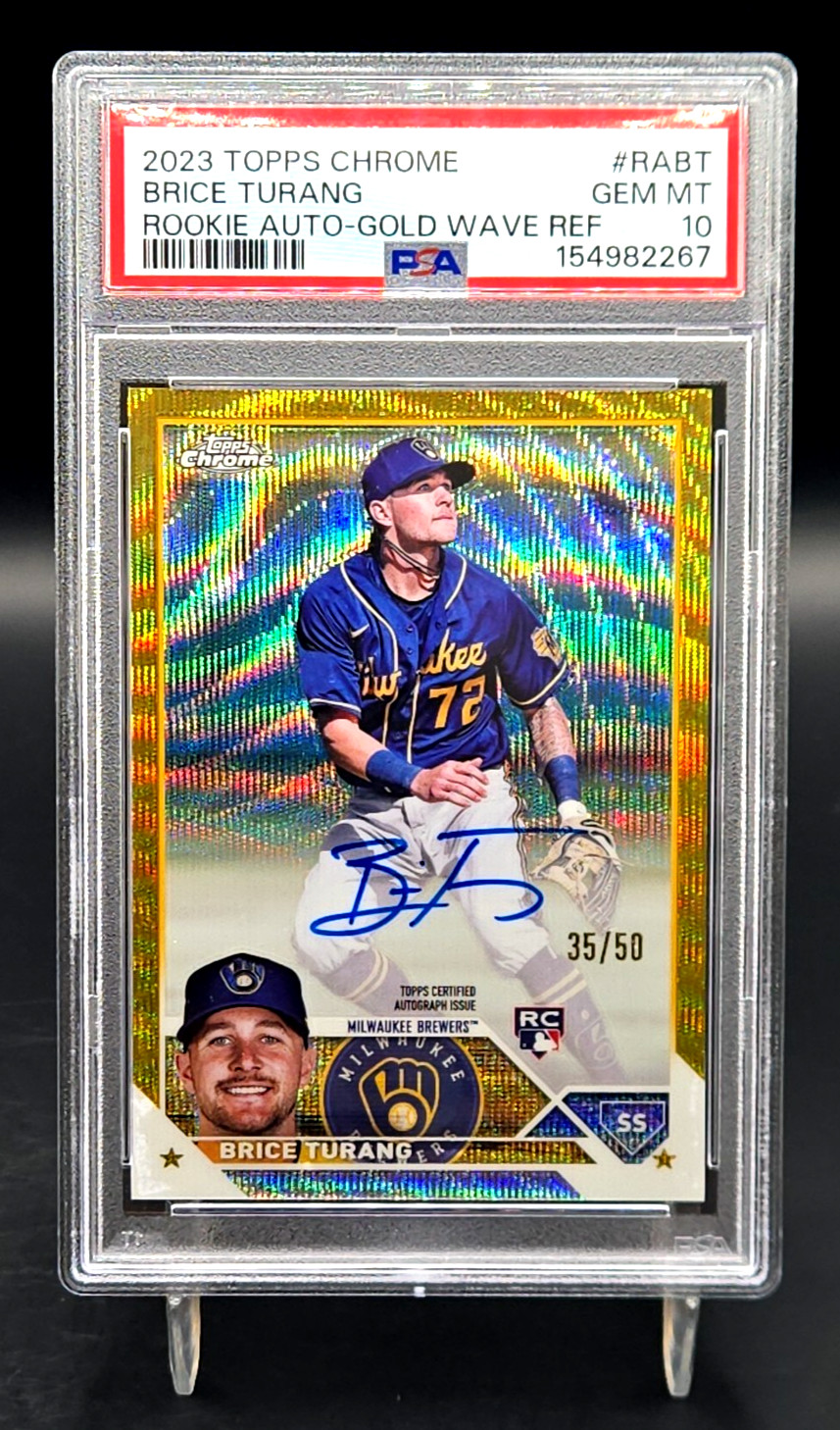 2023 Topps Chrome Brice Turang Gold Wave Auto /50 RC Rookie SP SSP PSA 10