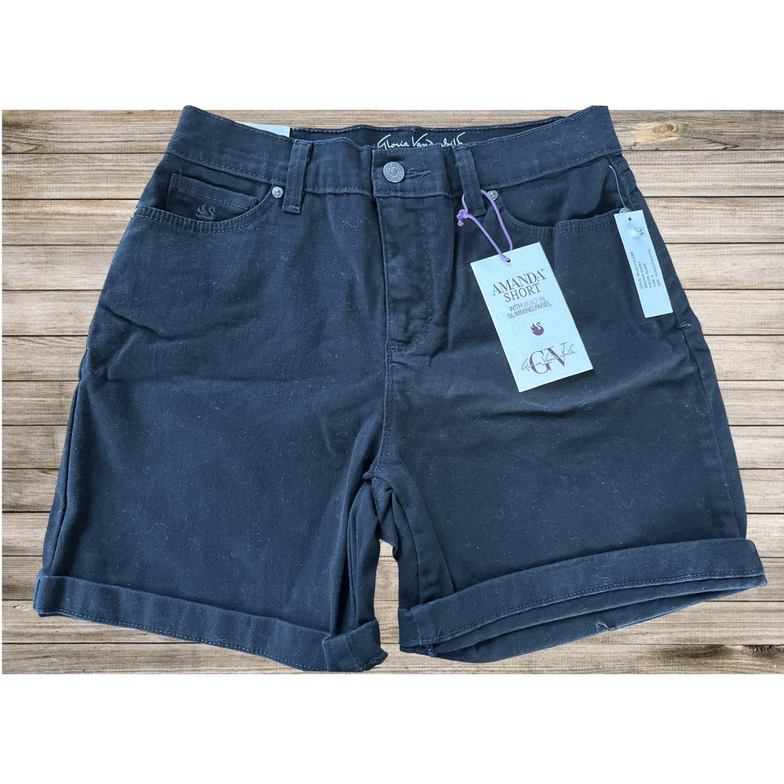 Gloria Vanderbilt Amanda Shorts Size 4 Black, Slimming, Classic Rise,Flex NWT