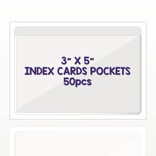 Clear Adhesive 3" x 5" Index Card Pockets With Top Open Loading, 50 Pack, Pla...