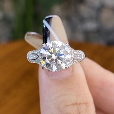 3.10 Ct Round Cut Moissanite Wedding Ring 14k White Gold Finish