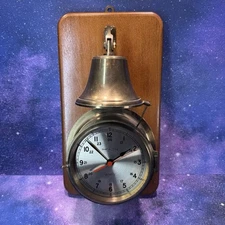 Vintage Captain Brass Ship’s bell Clock W/ Large Hanging Wall Base Need Work
