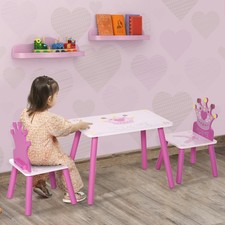 3 Pcs Kids Princess & Crown Chair Table Set Home Furniture 2-4 Years Pink