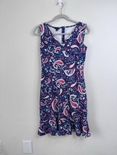 Talbots Flounce Hem Fit Flare Dress Watercolor Floral Paisley Sz S Cottagecore